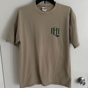 Vintage Jerzees Beige Short-Sleeve T-Shirt with Green Chest Logo